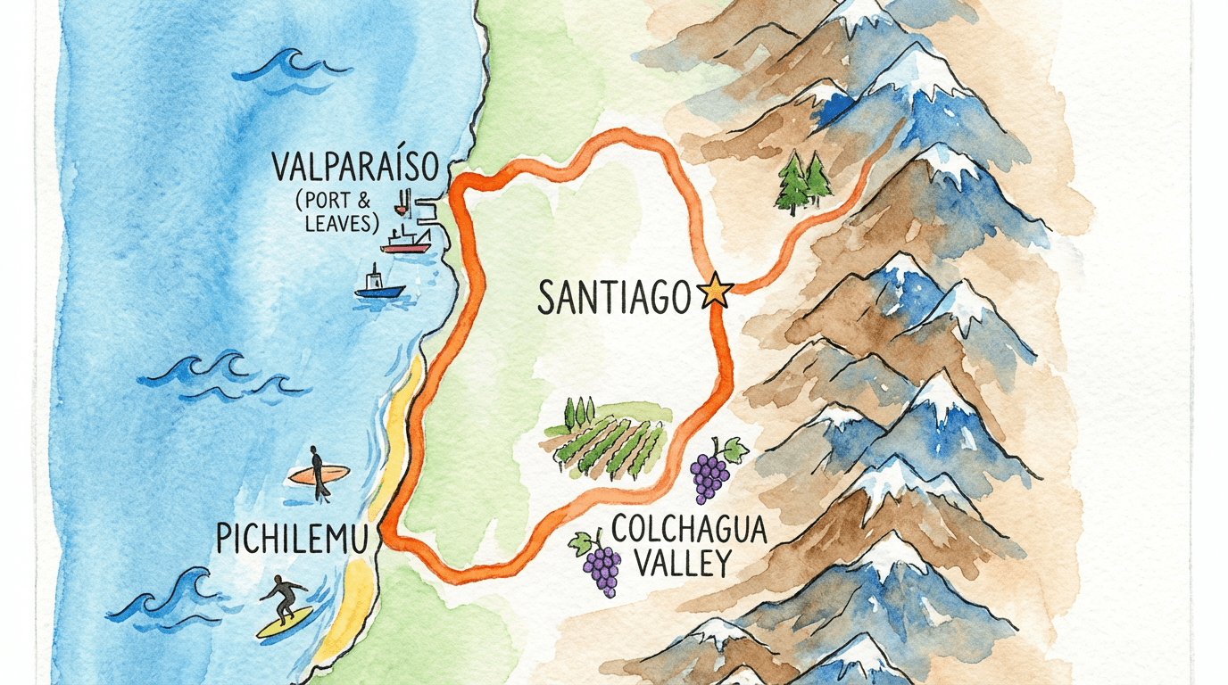 Map: Santiago, Valparaiso & Central Valleys